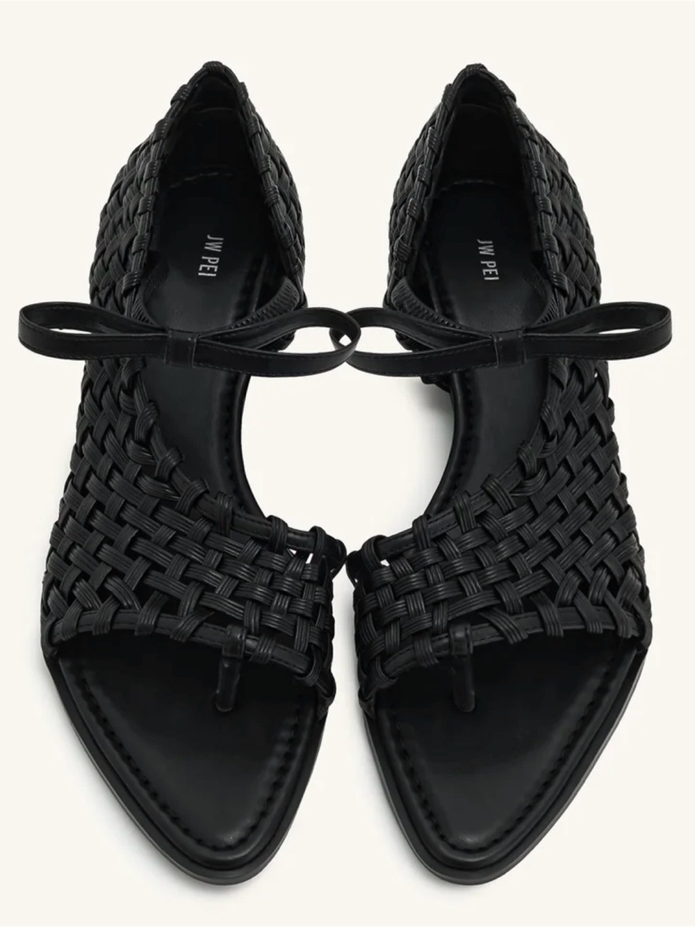 JW PEI Jocelyn Black Woven Vegan Leather Strap Sandals Women’s Size 7 - Picture 7 of 7